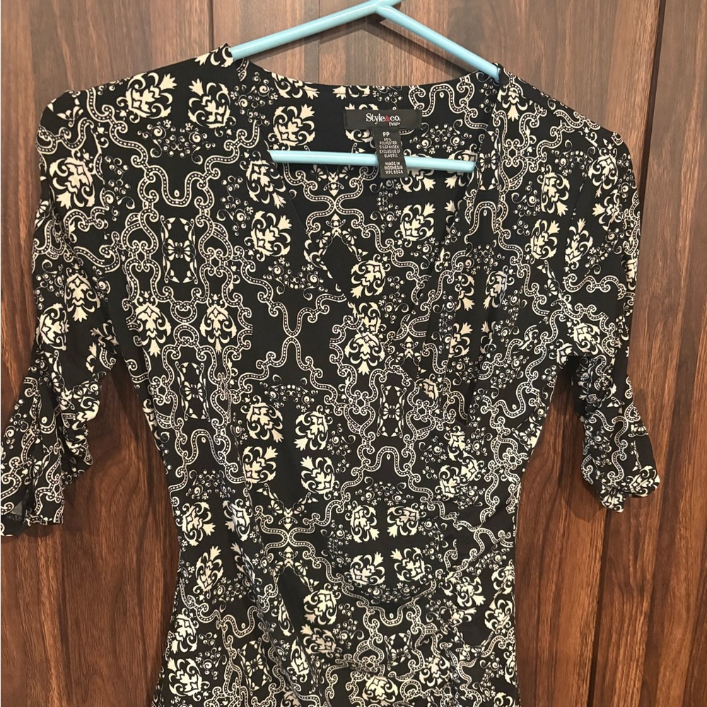 Style & Co. Black and White Patterned Top.